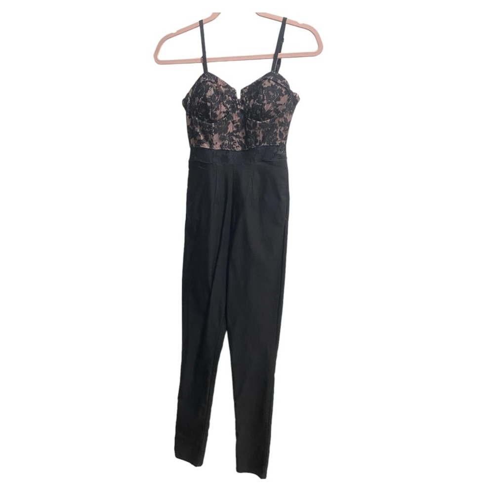 Material Girl Black/Pink Lace Jumpsuit size Small‎
